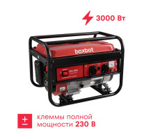 Генератор бензиновый Boxbot, 3.0 кВт, 15 л, 2 розетки 16А, клеммы ~230 В, свеча BOSCH, BGA 3000