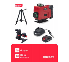 Лазерный уровень Boxbot BLM-4.20, 4 луча, аккумулятор 20 В, универсальный кронштейн, штатив, в кейсе