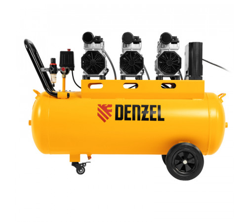 Компрессор безмасляный, малошумный DLS 2250/100, 2250 Вт, 3x750, 100 л, 410 л/мин блок управления/ Denzel 58029
