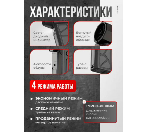 Воздуходувка аккумуляторная 2 в 1 / Ветродуйка с функцией пылесоса / Воздуходувка для компьютера, Турбовентилятор