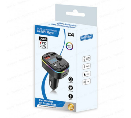 FM-модулятор NoName C4BK (BT, microSD, 2xUSB, 1xUSB-C), чёрный